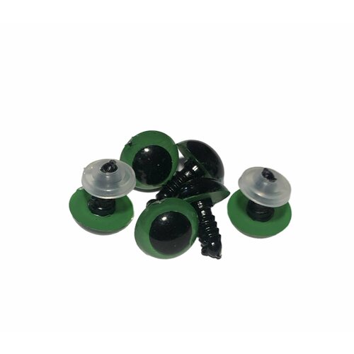 Глазки для игрушек, винтовые с заглушками, диаметр 14 мм,6 штук, 3 пары, зеленого цвета.