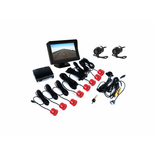 Парктроник с камерой заднего вида для автомобиля MasterPark 041-8-P-RED S16009ATS красные датчики с двумя камерами 8-ю датчиками и монитором 43 1866700₽