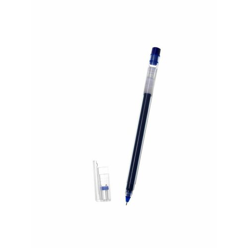 Ручка гелевая 0,5мм синяя, бесстержневая, корпус прозр треуг