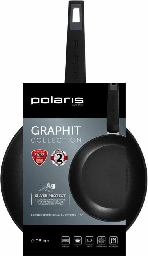 Сковорода Polaris Graphit 26F, 26см, без крышки, темно-серый