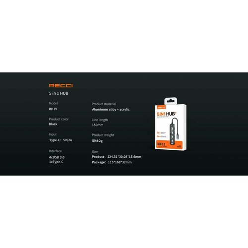Хаб 5в1 Multifunction Recci RH19 - Серый 325000₽