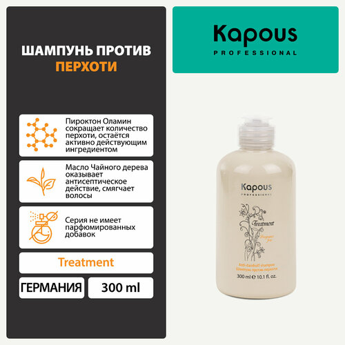 Шампунь против перхоти серии Treatment Kapous, 300 мл лосьон против перхоти treatment kapous 5х10 мл