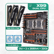 Комплект материнской платы X99: ZX-DU99D4 + 2 x Xeon E5 2680v4 + DDR4 32Гб Atermiter 2666Mhz 4х8Гб