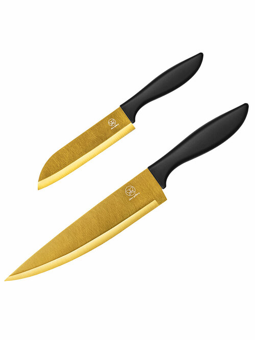 Нож разделочный / кухонный 2 шт 24х1,6х3,5 см и 33,8х2х5 см Elan Gallery Золото с защитными пластиковыми чехлами