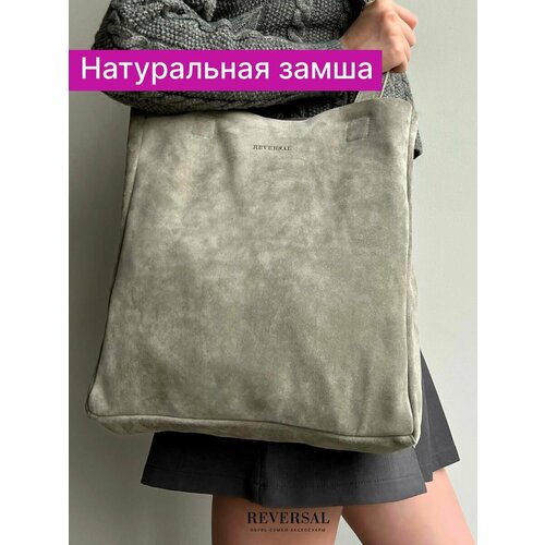 фото Сумка шоппер reversal, фактура бархатистая, светло-серый