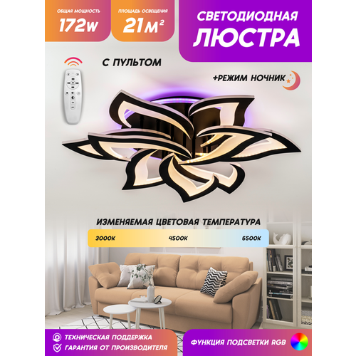 Потолочная светодиодная люстра, cветильник, ночник, с пультом Д/У, для кухни, спальни, гостинной, YA2410-9 BK