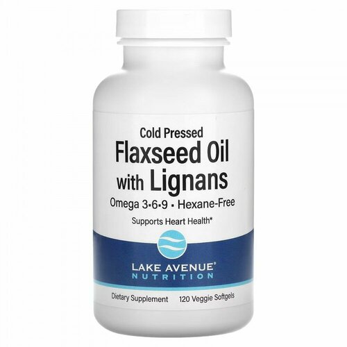 Lake Avenue Nutrition Organic Cold Pressed Flaxseed Oil & Lignan Hexane Free (органическое льняное масло холодного отжима с лигнанами без гексана) 120 капсул