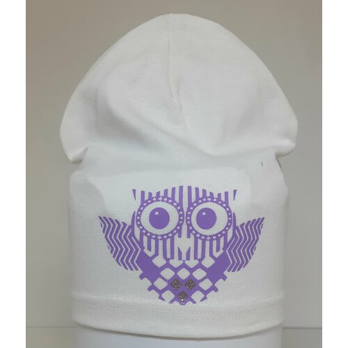 фото Шапка бини shapochka, размер 50, белый, фиолетовый