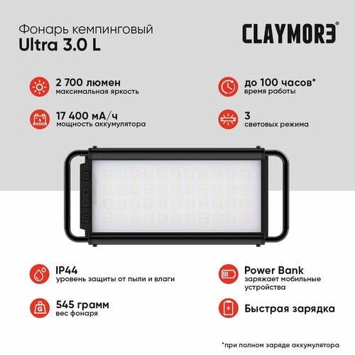 фото Фонарь кемпинговый claymore ultra 3.0 l цв. black