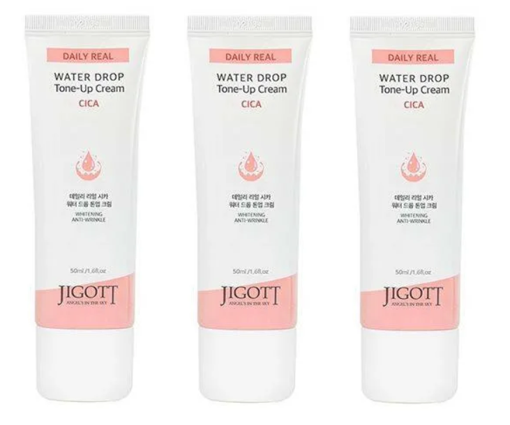 Jigott Крем для лица увлажняющий с центеллой азиатской "Daily Real Cica Water Drop Tone Up Cream", 50 мл, 3 шт.
