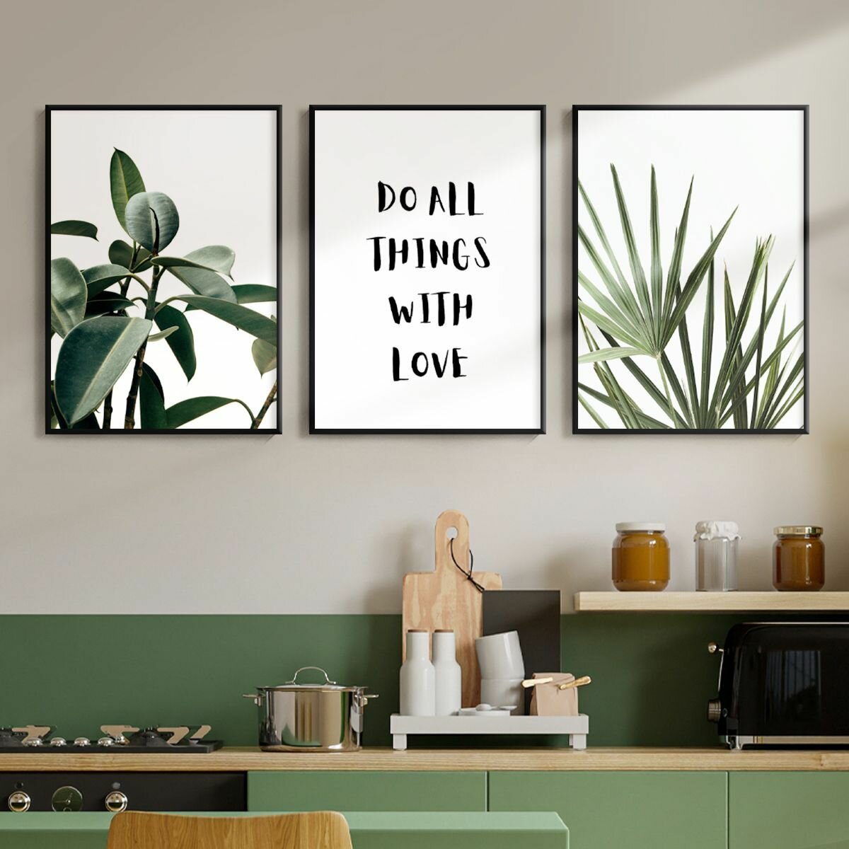 Постер 3 шт 30х40 без рамки "Листья зеленые, пальмы" набор картин для интерьера