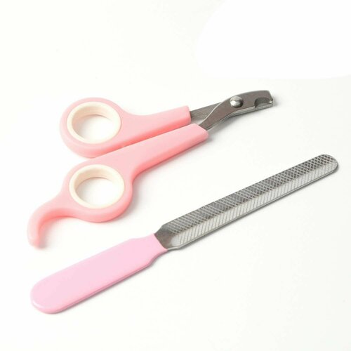 Набор по уходу за когтями Пижон ножницы-когтерезы отверстие 6 мм и пилка розовый с белым
