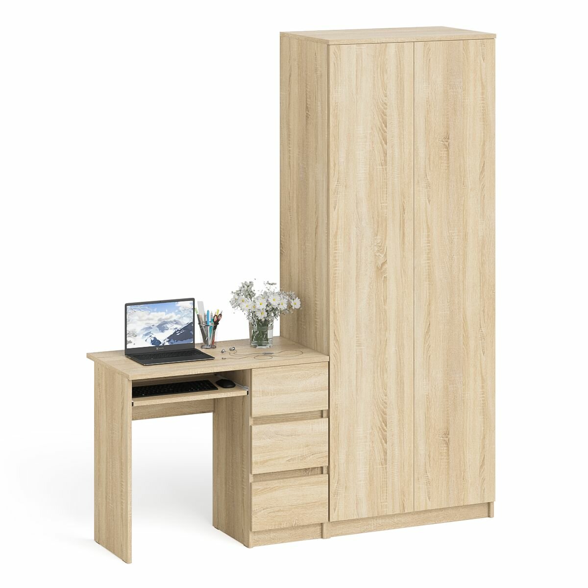 Шкаф распашной две двери СВК Мори 800.1 и стол компьютерный правый цвет дуб сонома 1704х504х2096 см.
