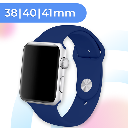 lyambda силиконовый ремешок altair для apple watch 38 40 41 mm olive Силиконовый ремешок для умных часов Apple Watch 38-40-41 mm / 13,5 см / Сменный браслет для смарт часов Эпл Вотч 1-9, SE серии / Midnight Blue