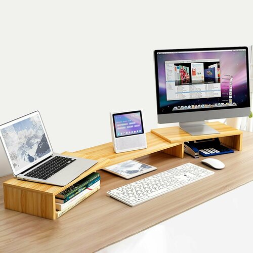 подставка под монитор на рабочий стол настольный органайзер для монитора ноутбука моноблока Подставка под 2 монитора на рабочий стол, настольный органайзер для монитора, ноутбука, моноблока, дерево