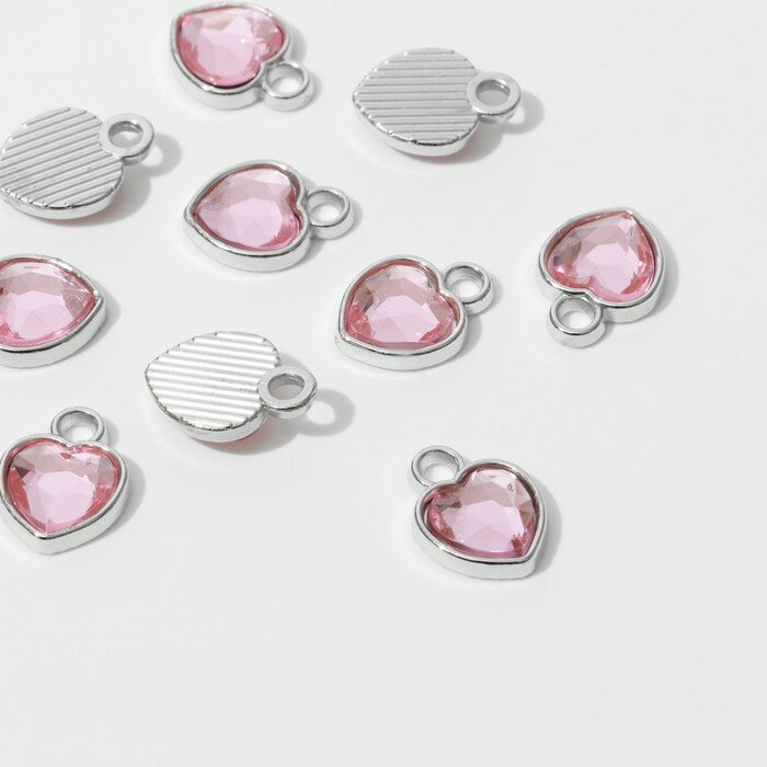Концевик-подвеска «Сердечко» 1,7×1,3×0,2 см, (набор 10 шт.), цвет розовый в серебре (арт. 9908471)