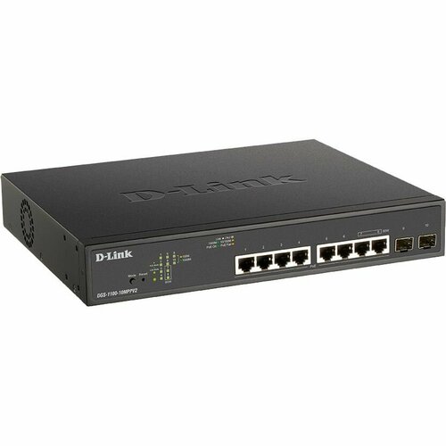Коммутатор D-Link EasySmart L2 Switch 8х1000Base-T PoE 2x1000Base-X SFP PoE Budget 242W 2 PoE ports 8023bt 90W 2054900₽