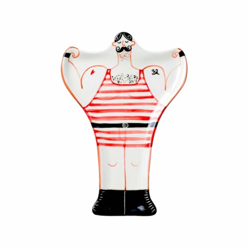 Фигурная тарелка ручной работы «Красавец мужчина», полуфарфор, 26 см