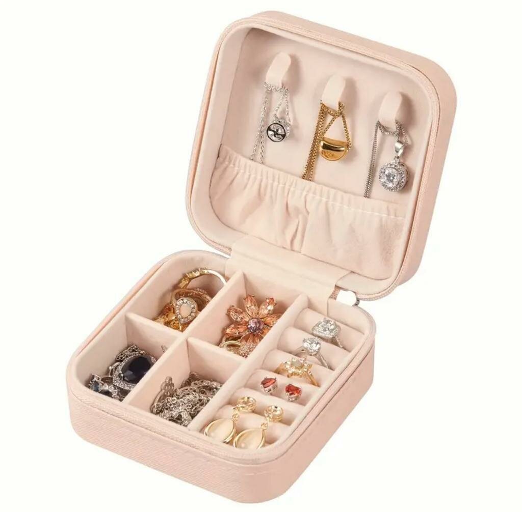 Шкатулка-органайзер для хранения украшений, драгоценностей, бижутерии, колец и сережек, бежевая