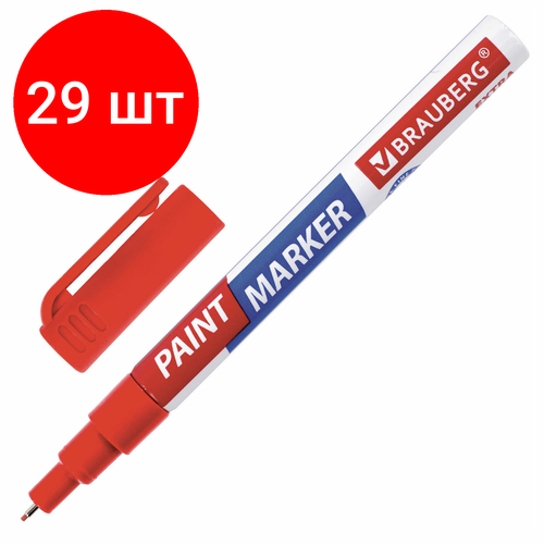 маркер краска масляный vertextools красный 1 шт Комплект 29 шт, Маркер-краска лаковый EXTRA (paint marker) 1 мм, красный, улучшенная нитро-основа, BRAUBERG, 151964