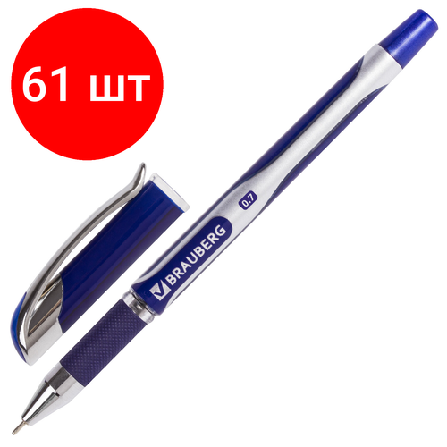 Комплект 61 шт, Ручка шариковая масляная с грипом BRAUBERG Sigma Plus, синяя, печать, узел 0.7 мм, линия письма 0.35 мм, 142689