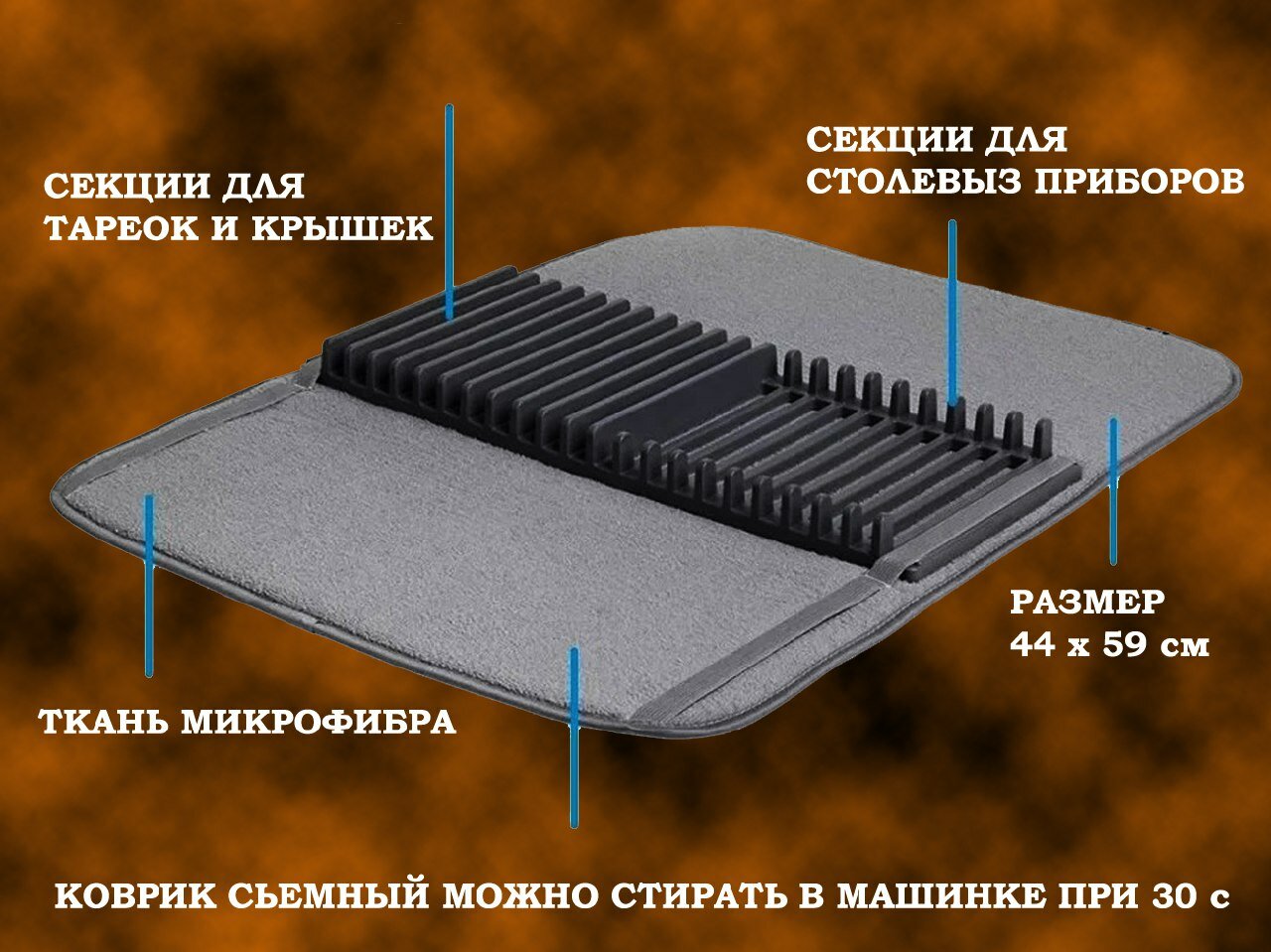 Коврик-сушилка для посуды с фиксацией тарелок