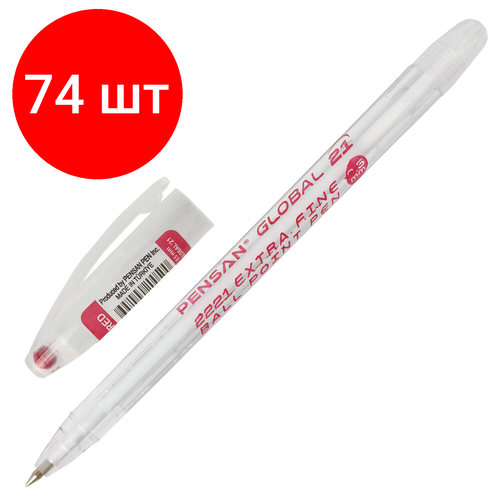 Комплект 74 шт, Ручка шариковая масляная PENSAN Global-21, красная, корпус прозрачный, узел 0.5 мм, линия письма 0.3 мм, 2221, 2221/12