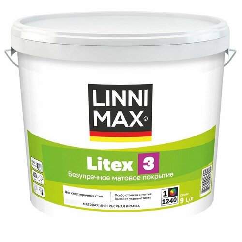 Linnimax Litex 3 Белая краска для стен матовая Литекс 3 База 1, 9 л linnimax litex 7 белая краска для стен для внутренних работ литекс 7 база 1 1 25 л