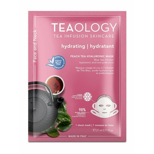 Увлажняющая тканевая маска для лица и шеи с чаем улун и экстрактом персика / Teaology Peach Tea Hyaluronic Face and Neck Mask