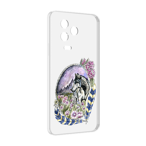 Чехол MyPads нарисованный волк в цветах с перьями для Infinix Note 12 2023 (X676C) задняя-панель-накладка-бампер