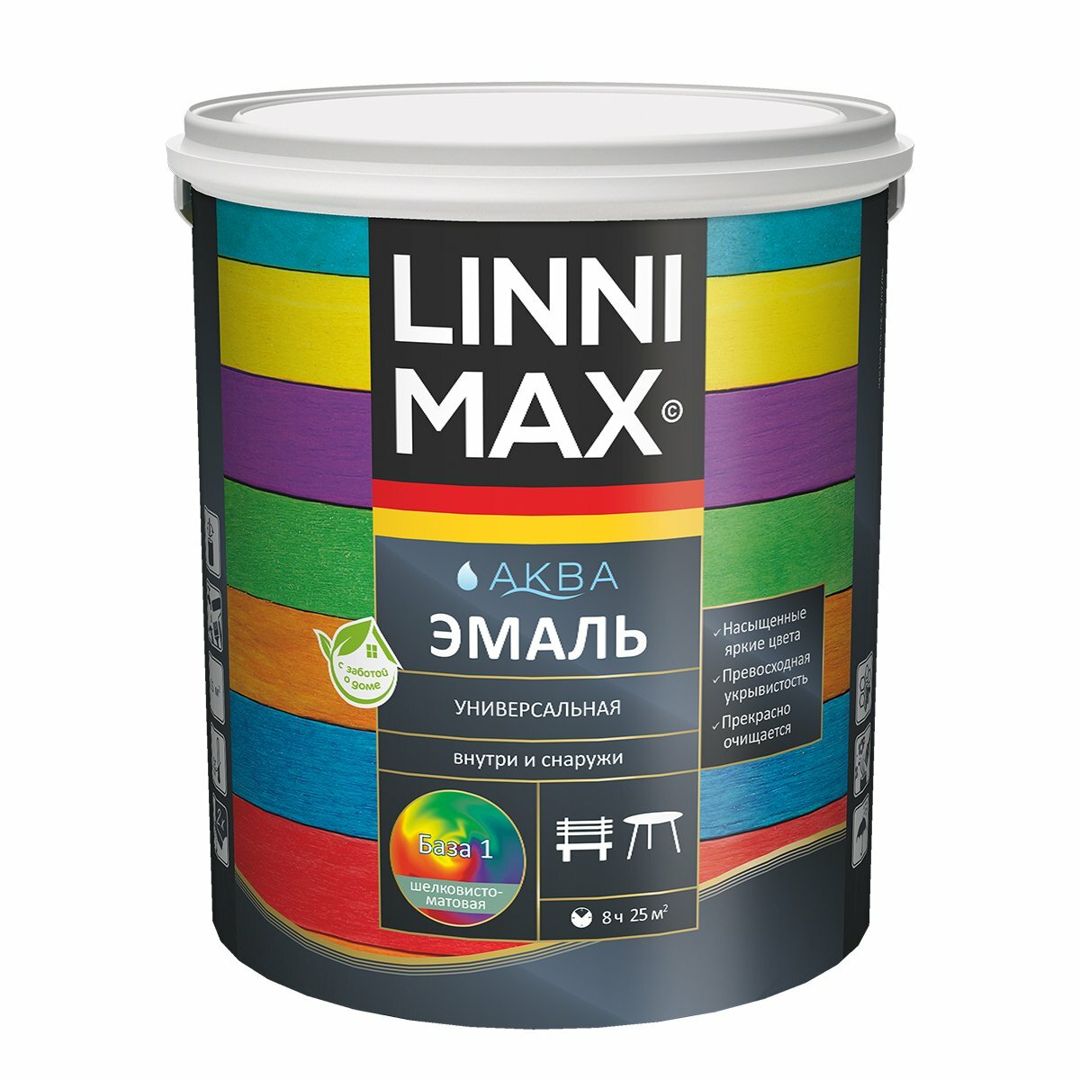 фото Эмаль универсальная Linnimax Аква, акриловая, глянцевая, база 1, белая, 2,5 л
