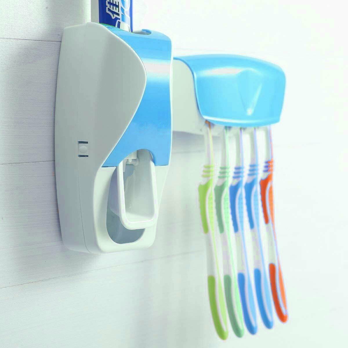 Дозатор для зубной пасты с держателем для зубных щеток "Бочонок" голубой