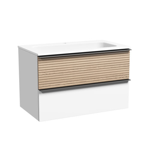 Тумба под раковину подвесная SANCOS Delta 790х445х500 c двумя ящиками оснащенными доводчиками дуб светлыйбелы 32490₽