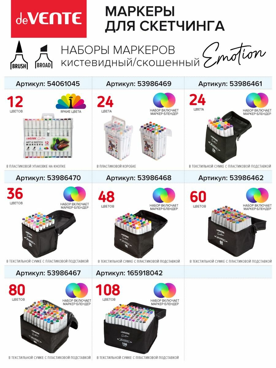 Набор маркеров для скетчинга Emotion, 108 цветов deVENTE - фото №6