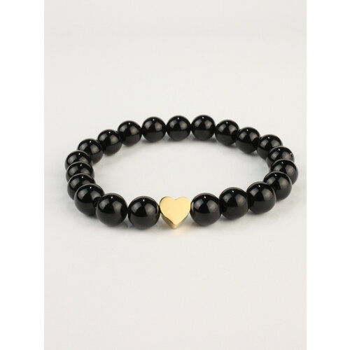 фото Браслет pechinoga design браслет из натурального камня с сердечком, металл, кварц розовый, размер 16 см, размер s, черный, золотой