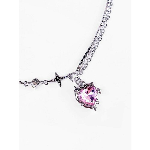 Колье, длина 40 см, розовый, серебряный