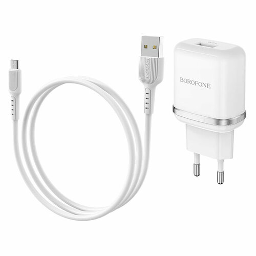 Зарядное устройство Borofone BA36A High speed, белый (QC, 1xUSB, 3A, кабель microUSB) сетевое зарядное устройство devia smart charger suit с кабелем micro usb белый