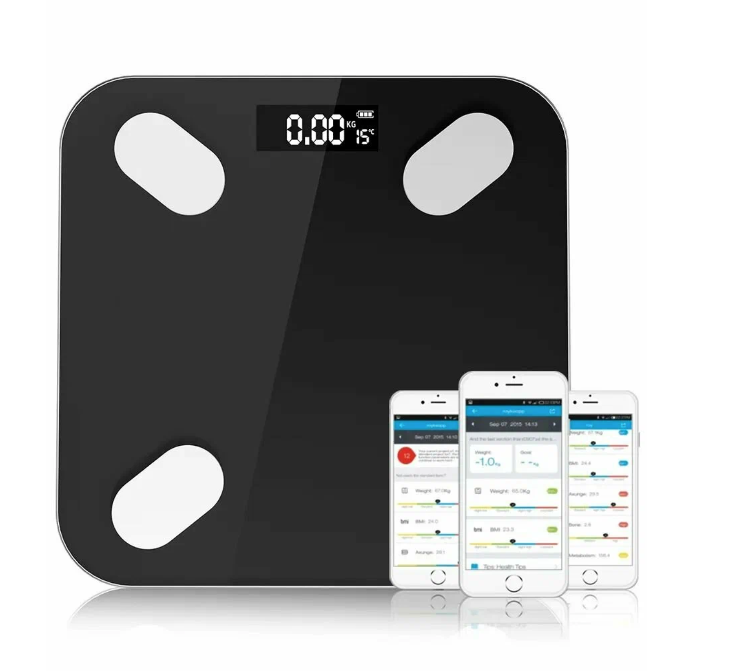 Напольные умные весы с расчётом 12 показателей качества тела совместимые для Android, IOS черные без рисунка - фотография № 10