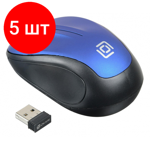 Комплект 5 штук, Мышь компьютерная Oklick 665MW черный/синий опт (1000dpi) беспр USB (3but) компьютерная мышь oklick 665mw черный синий