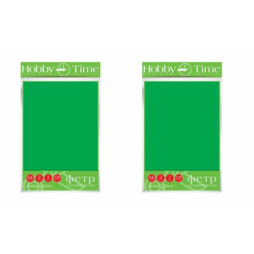 Фетр для аппликаций Hobby Time, зелёный, 2 листа, 2 уп комплект 12 упаковок фетр 4мм 530 г м кв ф а4 19 5х28 8см 2 листа черный 2 156 14