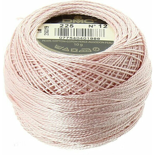 фото Нитки для вышивания dmc pearl cotton (№ 12, 10 гр. / 120 м. цвет: 225 - ультра легкий розовый морской раковины)
