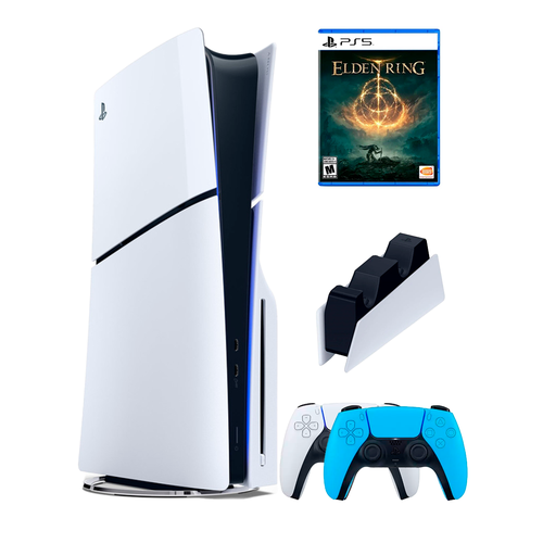 PS5 (ПС5) Игровая приставка Sony PlayStation 5 Slim disc + 2-й геймпад (голубой) + зарядное +ElderRing