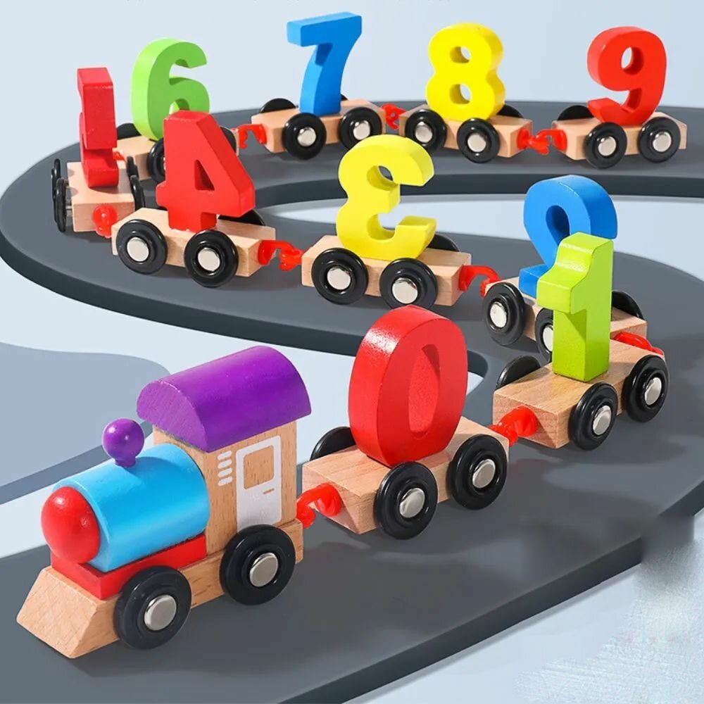 Развивающая игрушка каталка "Паровозик с Цифрами" / деревянный поезд