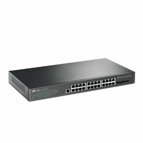 TP-Link TL-SG3428X-UPS JetStream 24 портовый гигабитный управляемый коммутатор уровня 2+ с 4 слотами SFP+ 10GE и источником бесперебойного питания коммутатор tp link tl sg108 гигабитный настольный 8 портовый коммутатор