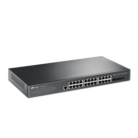 TP-Link TL-SG3428X-UPS, JetStream™ 24 портовый гигабитный управляемый коммутатор уровня 2+ с 4 слотами SFP+ 10GE и источником бесперебойного питания