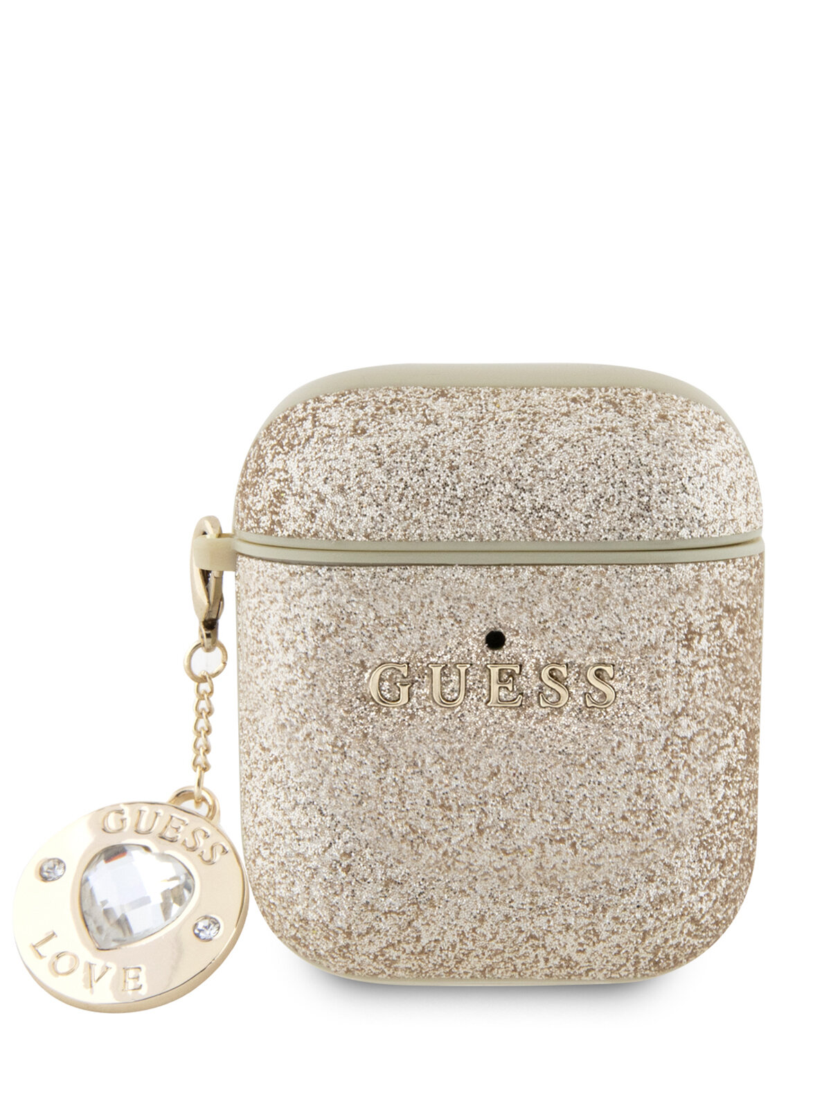 Guess для Airpods 1/2 чехол Fixed Glitters with Heart Diamond charm Light Gold