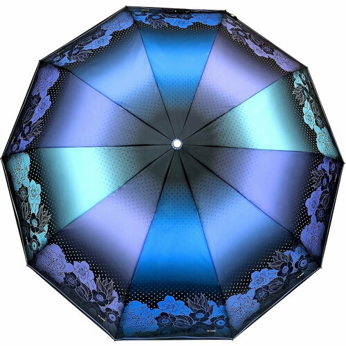 фото Зонт три слона, автомат, 3 сложения, купол 104 см, 10 спиц, система «антиветер», чехол в комплекте, для женщин, синий