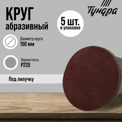 Тундра Круг абразивный шлифовальный под липучку тундра, 150 мм, Р220, 5 шт.