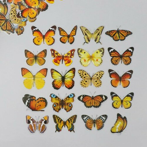 Наклейки для творчества пластик PVC Янтарные бабочки набор 40 шт 9х10.5 см (комплект из 10 шт)