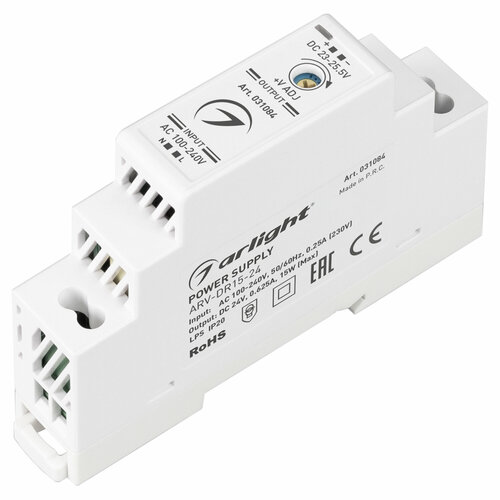 Блок питания ARV-DR15-24 (24V, 0.63A, 15W) (Arlight, IP20 DIN-рейка)